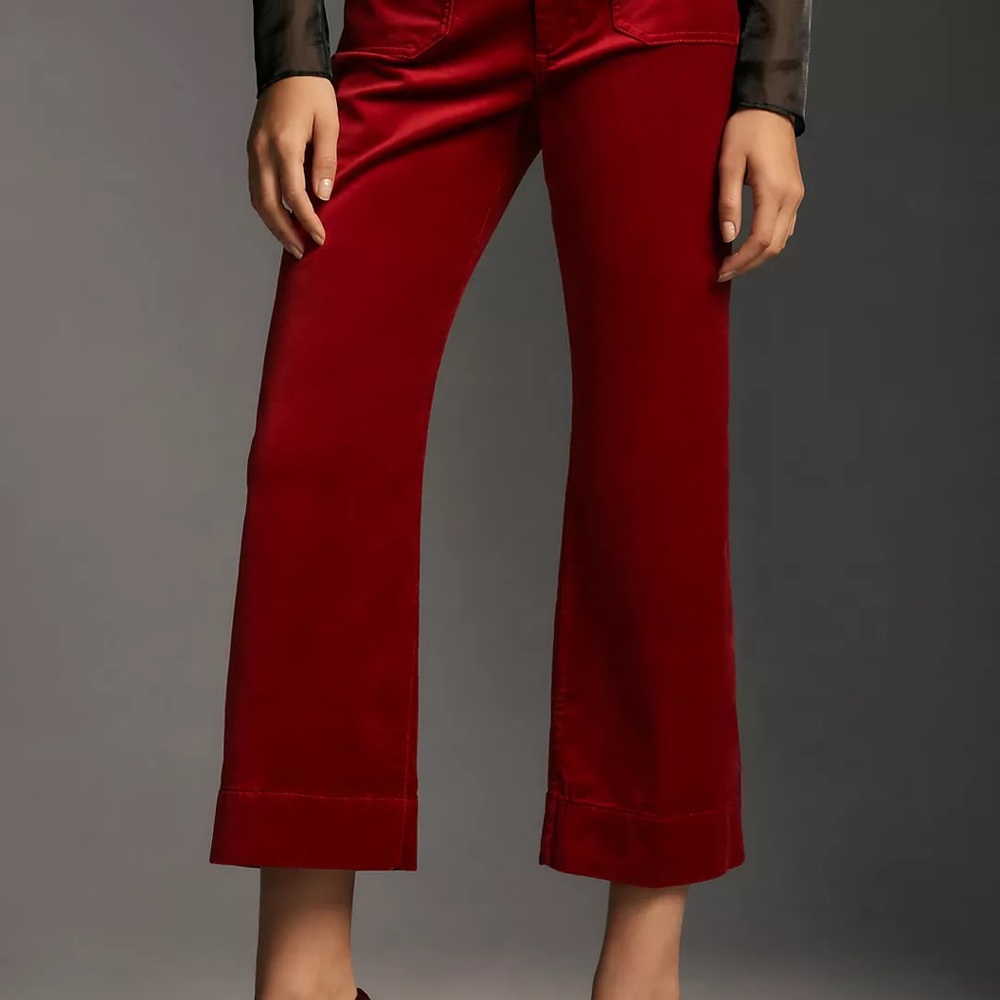 Anthropologie Colette Cropped Wide-Leg Red Velvet Pants by Maeve-sz 30